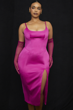 Satin Pleated Corset Midi Dress