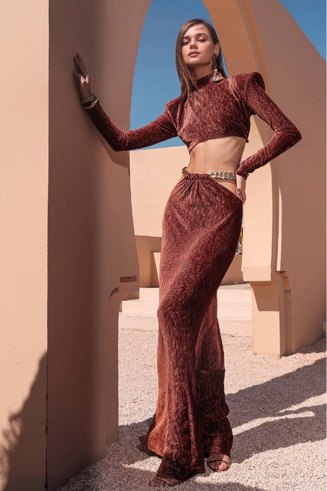 Velour Short Top + Skirt Two Piece Set Main image