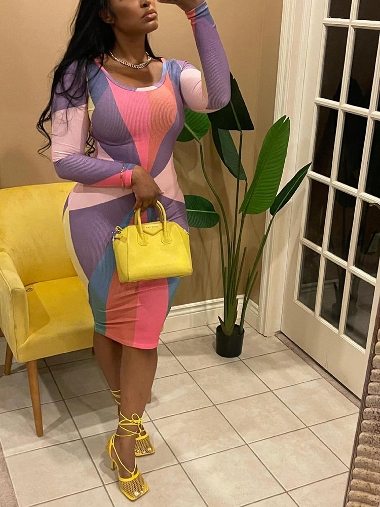 Ribbed Color Block Midi Dress Secondary image