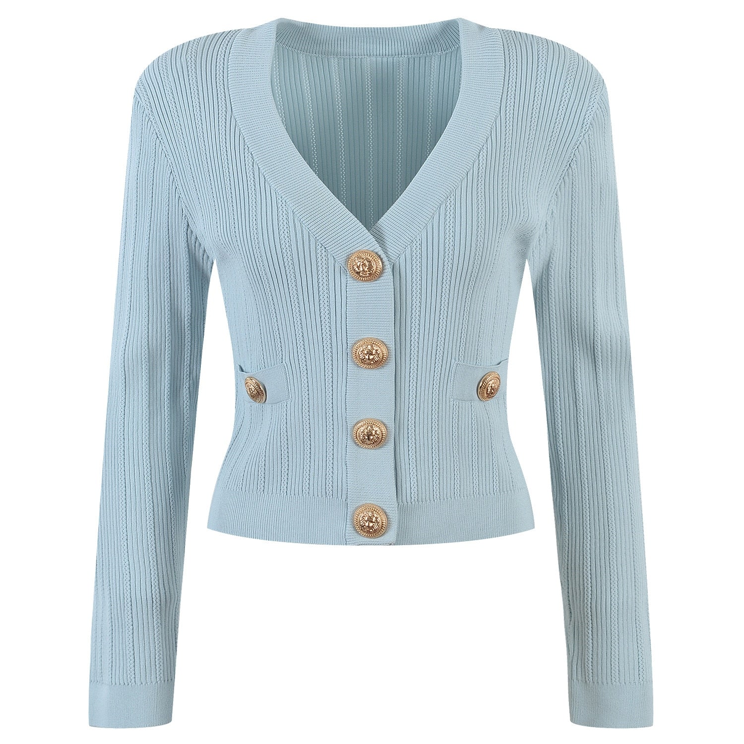 Vida V-neck Knit Cardigan with Gold Buttons Main image