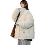 Streetwear Style Stand Collar Cotton Filled Puffy Coats