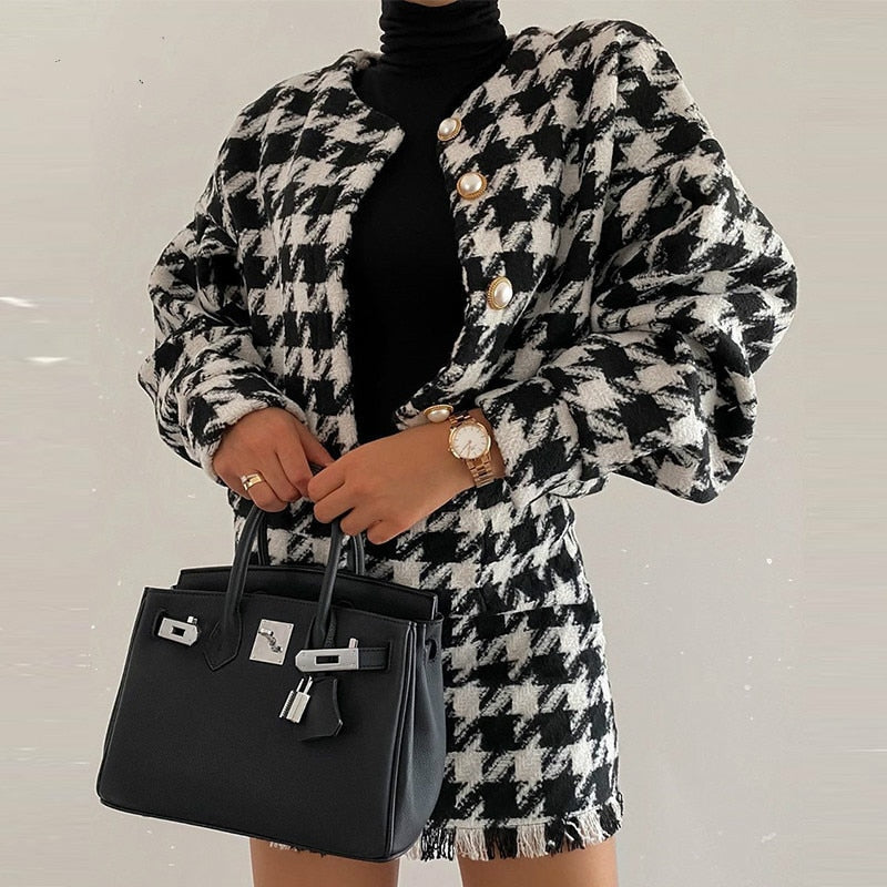 Tyra Houndstooth Blazer and Skirt Two Piece Set Main image