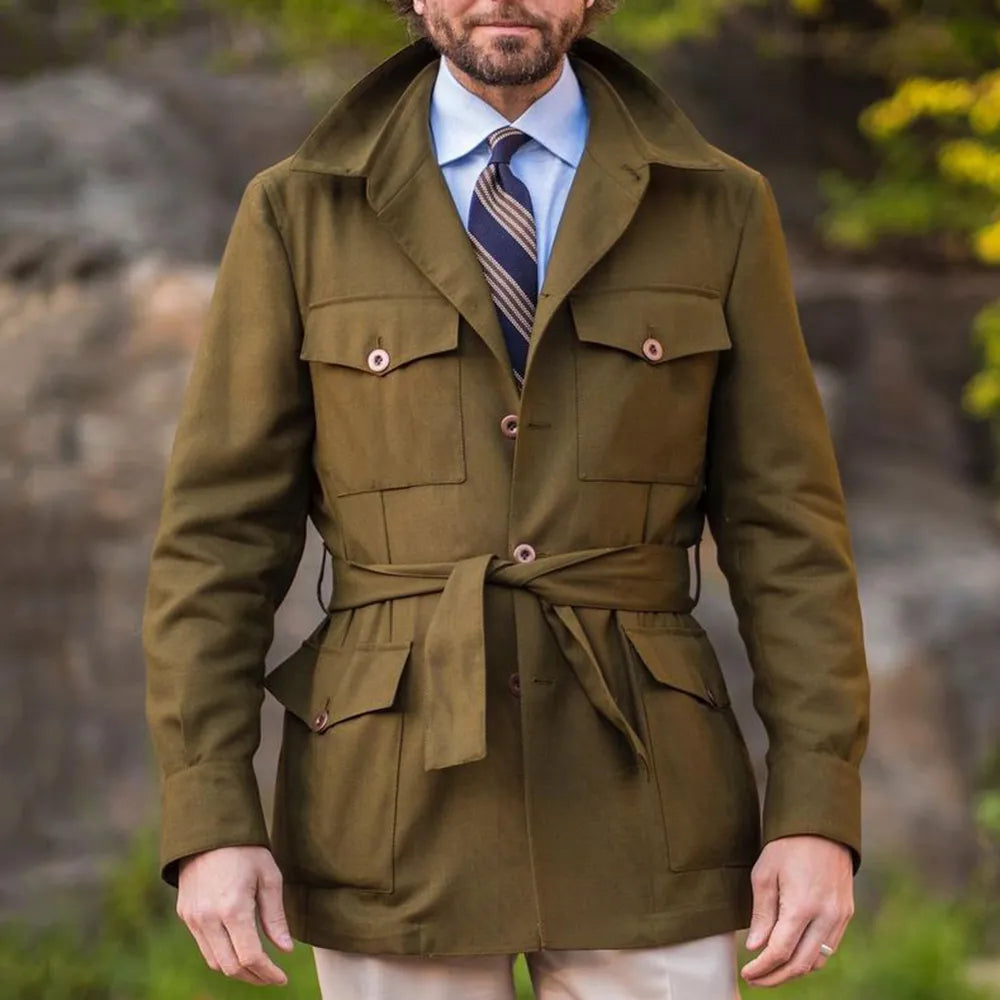 Vintage Buttoned Trench Coat: Casual Solid Color Outerwear for Men's 2024 Main image