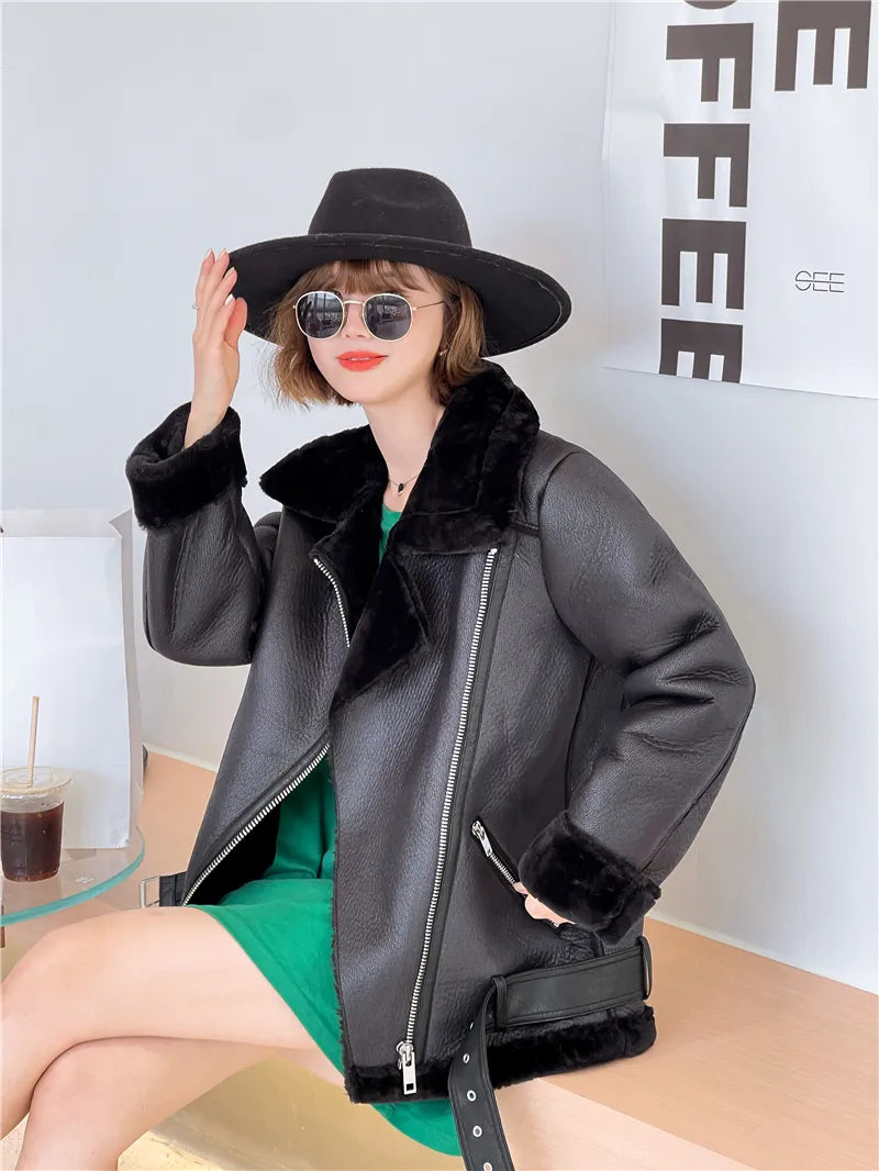 2024 Extra Thick Lamb Leather Rider Jacket with Faux Fur Main image