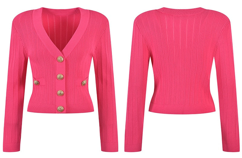 Vida V-neck Knit Cardigan with Gold Buttons Secondary image