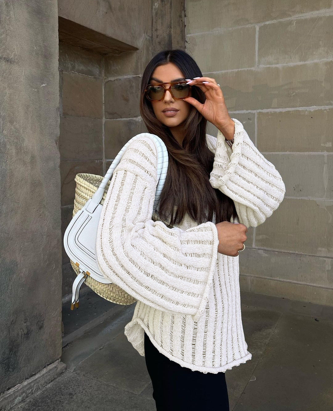 V-Neck One-Shoulder Down Loose Winter Sweaters Main image