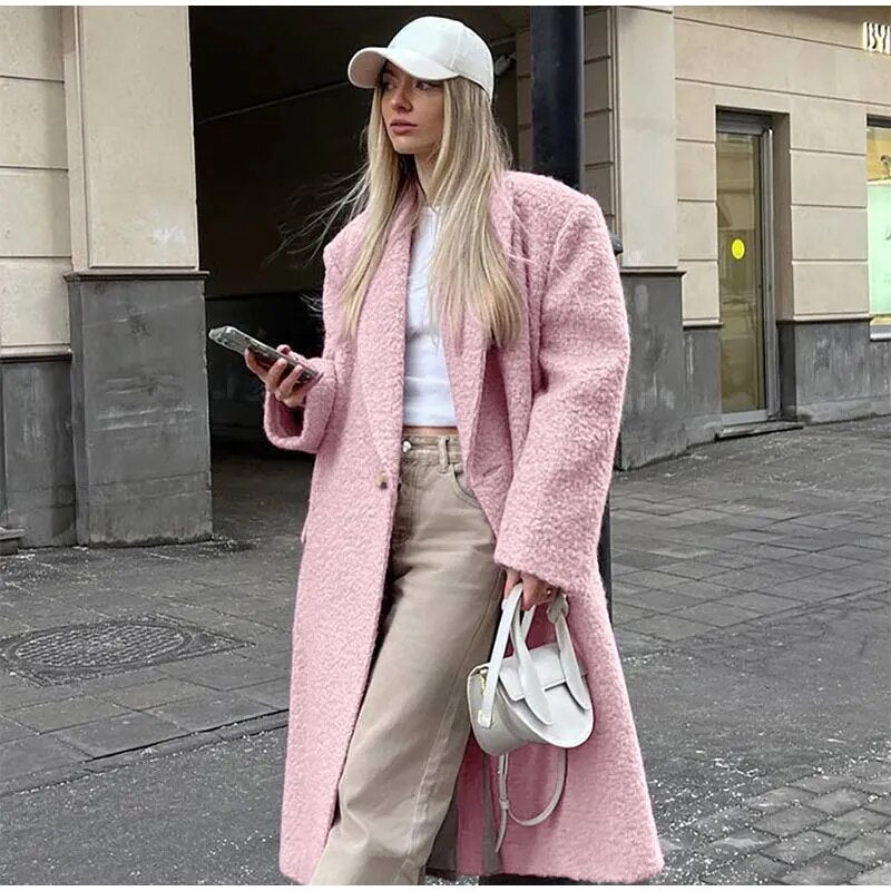 Chic Pink Woolen Overcoats Main image