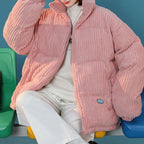 Streetwear Style Stand Collar Cotton Filled Puffy Coats