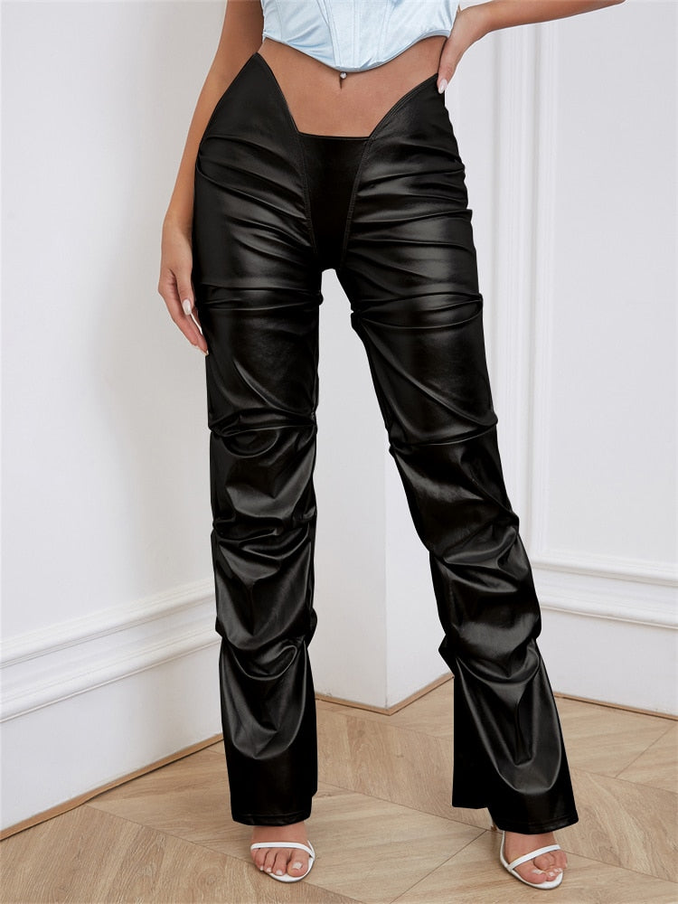 Gianny Shiny Faux Leather Pleated Pants Main image