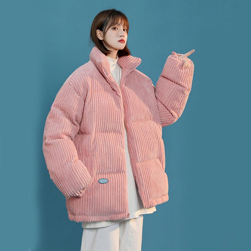 Streetwear Style Stand Collar Cotton Filled Puffy Coats