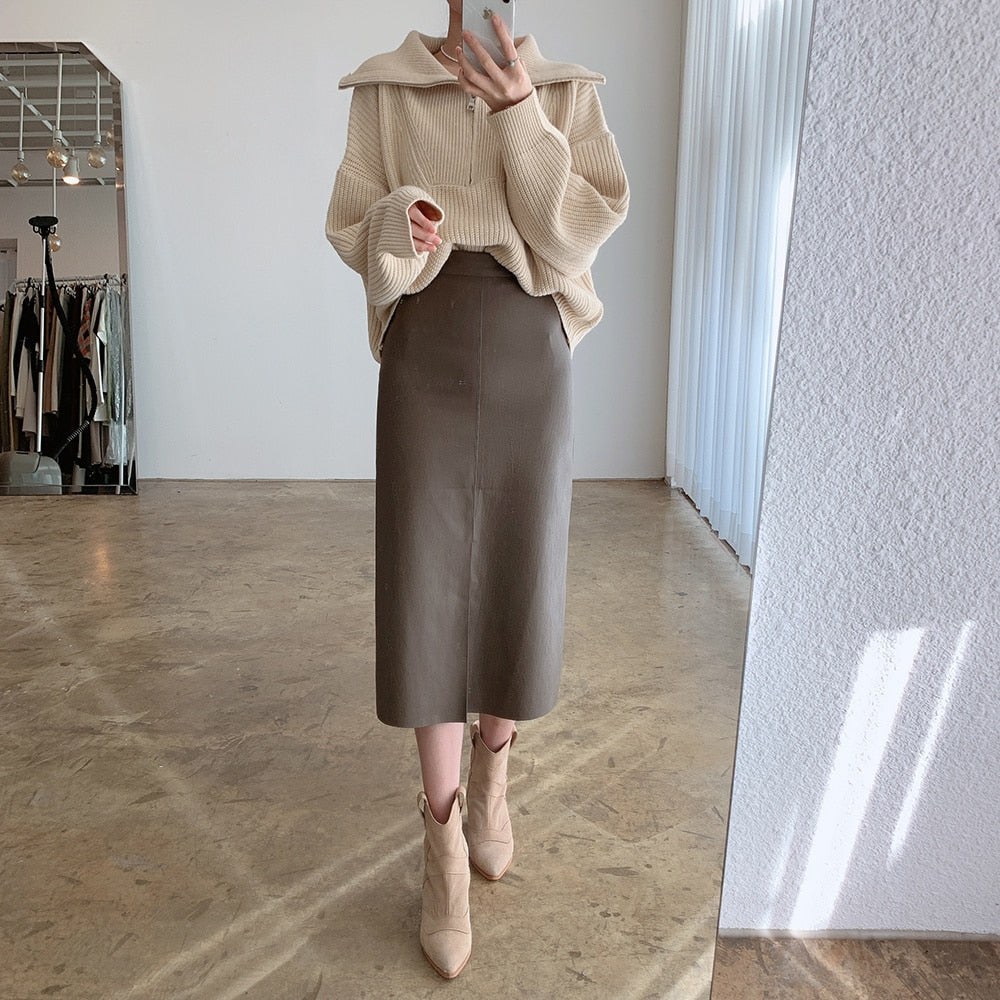 Zipper Large Neck Knitted Sweater Main image