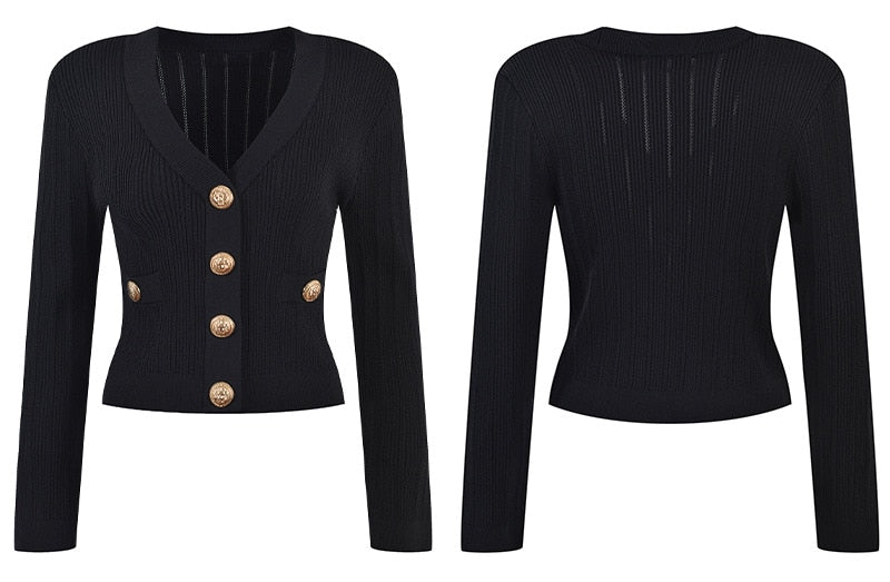 Vida V-neck Knit Cardigan with Gold Buttons Secondary image
