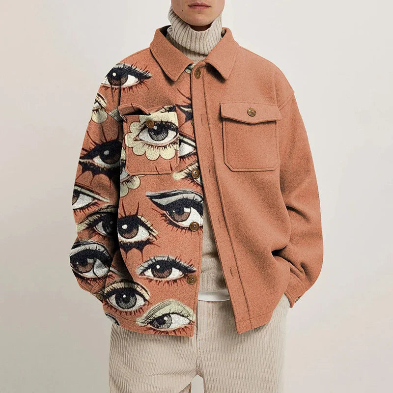 Vintage Buttoned Woolen Coats for Men: Autumn Streetwear with Print Main image