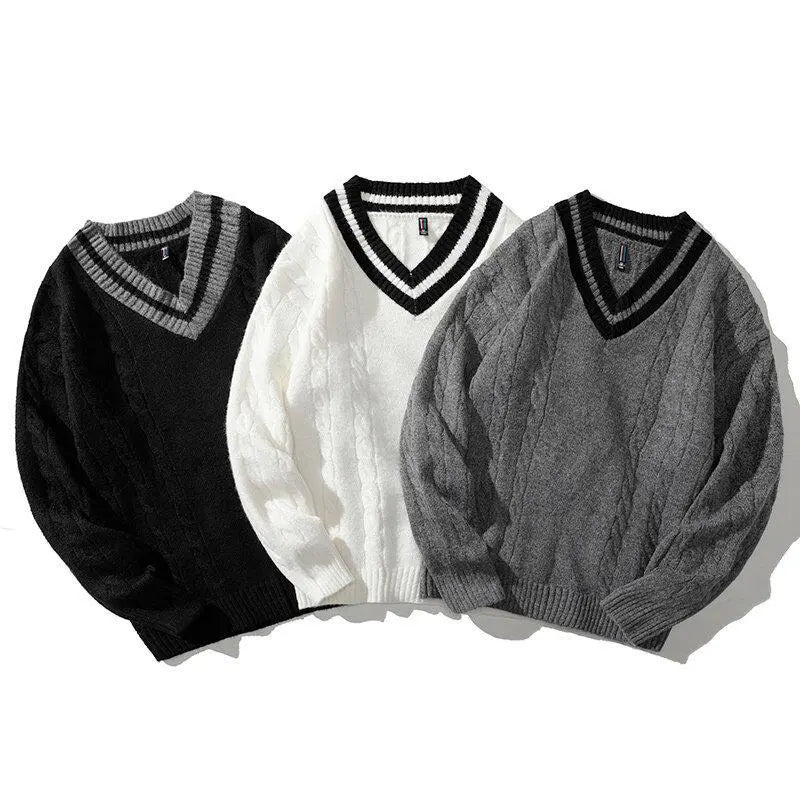V Neck Mens Winter Knitted Oversized Sweaters Main image