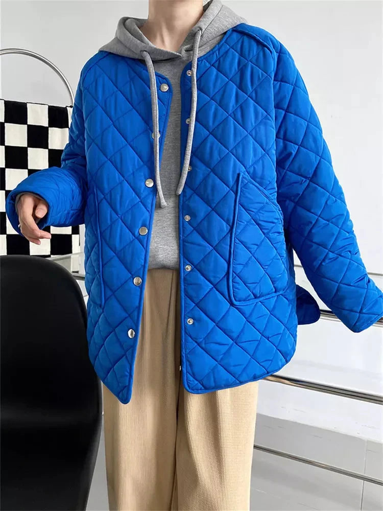 Cotton Filling Button Down Puffy Blue Oversized Coats Secondary image