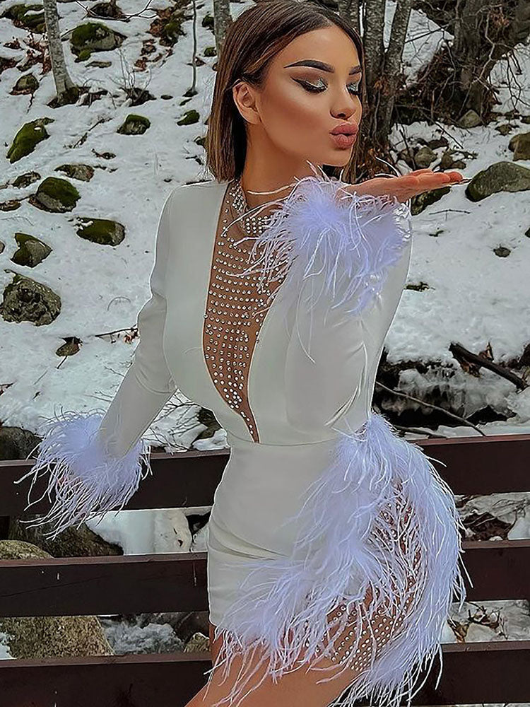 Rhinestone Feather Mini Dress Secondary image