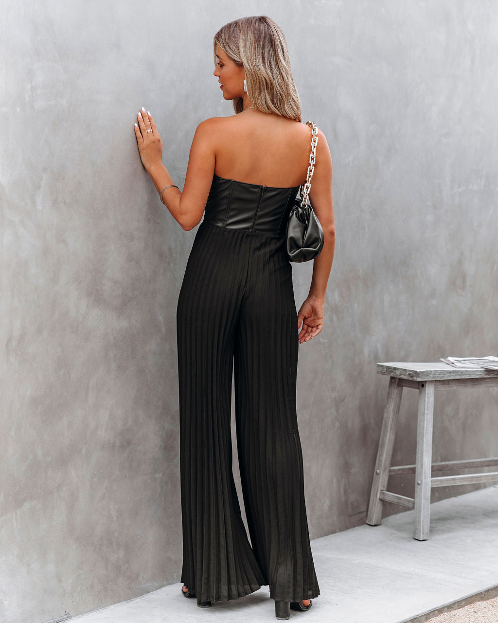 Vip Strapless Faux Leather Pleated Jumpsuit Secondary image