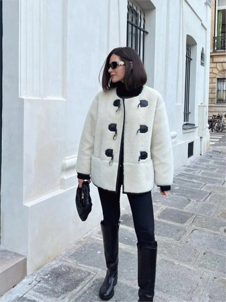 Lambswool O Neck Single-Breasted Elegant Coats