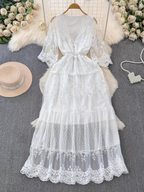 Women's summer retro high-end lace dress