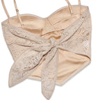 Paisley Lace Sweetheart Sleeveless Crop Tank Top - Apricot