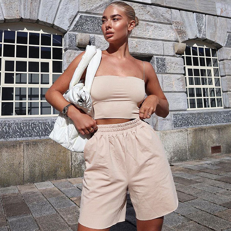 Spaghetti Strap Square Neck Crop Tank Top - Apricot Main image