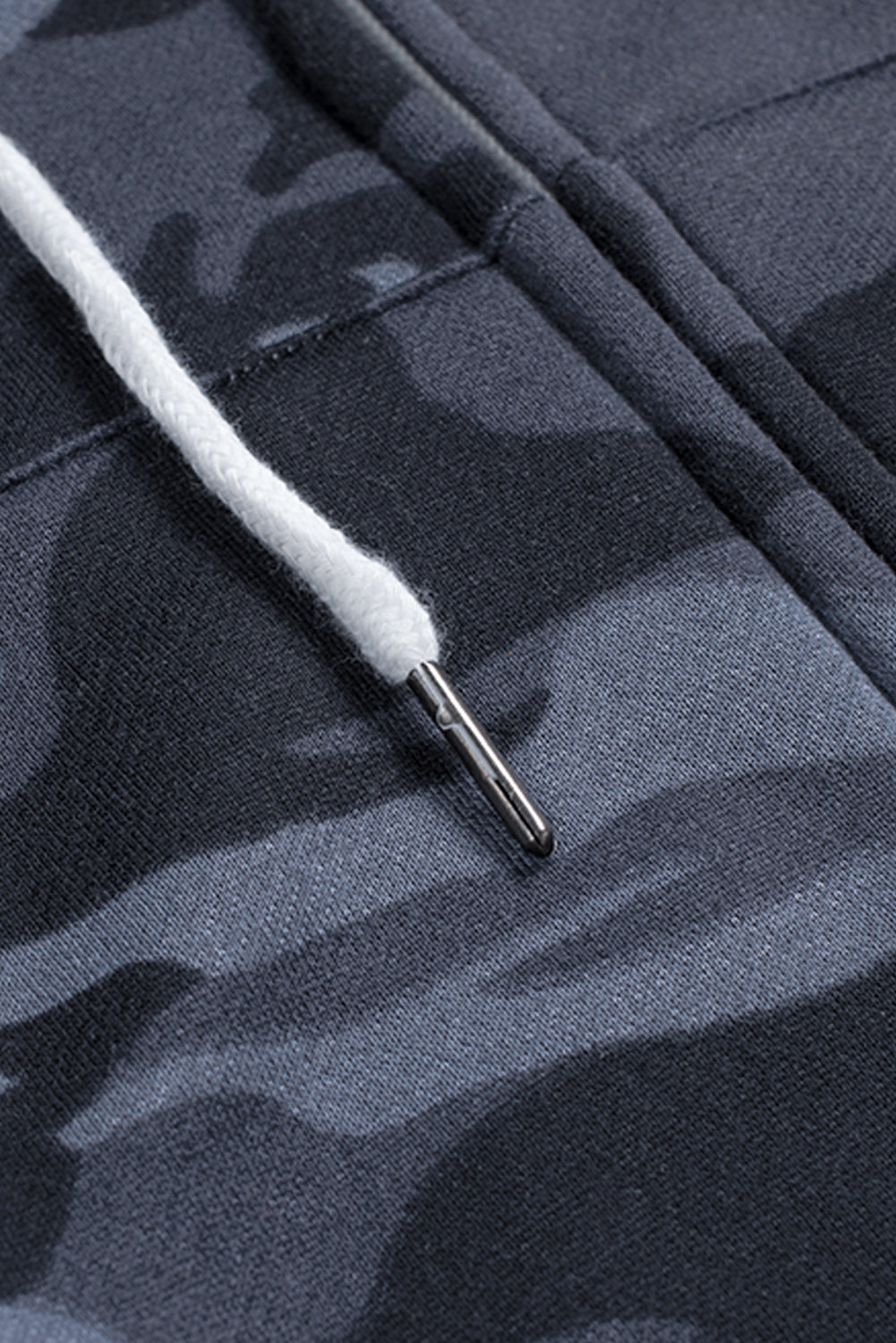 Black Camo Print Zip-Up Hooded Coat With Pockets