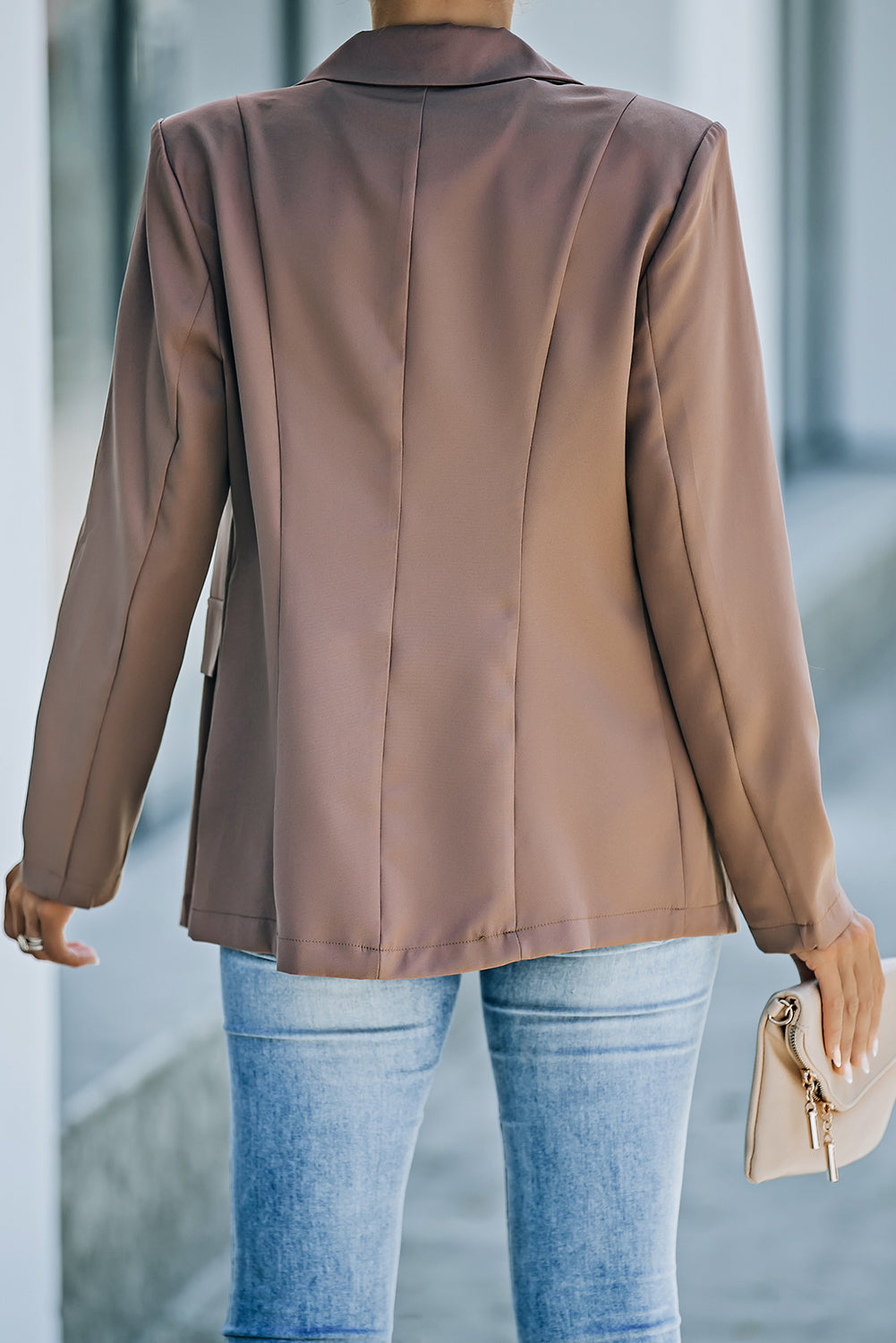 Brown Lapel Neckline Double Breasted Pocketed Blazer Secondary image