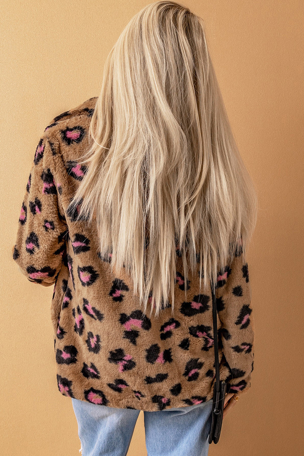 Brown Plush Fur Leopard Coat Secondary image