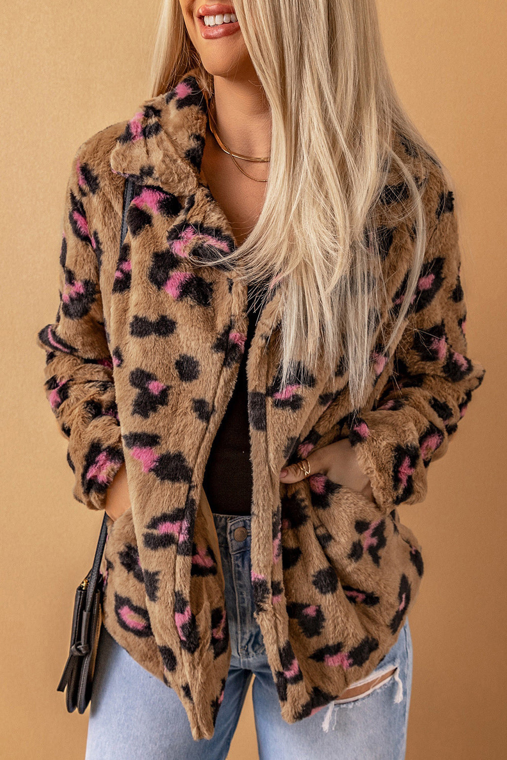 Brown Plush Fur Leopard Coat Main image