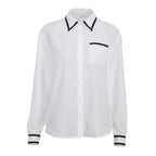 Classy Trim Pointed Collar Long Sleeve Blouse - White