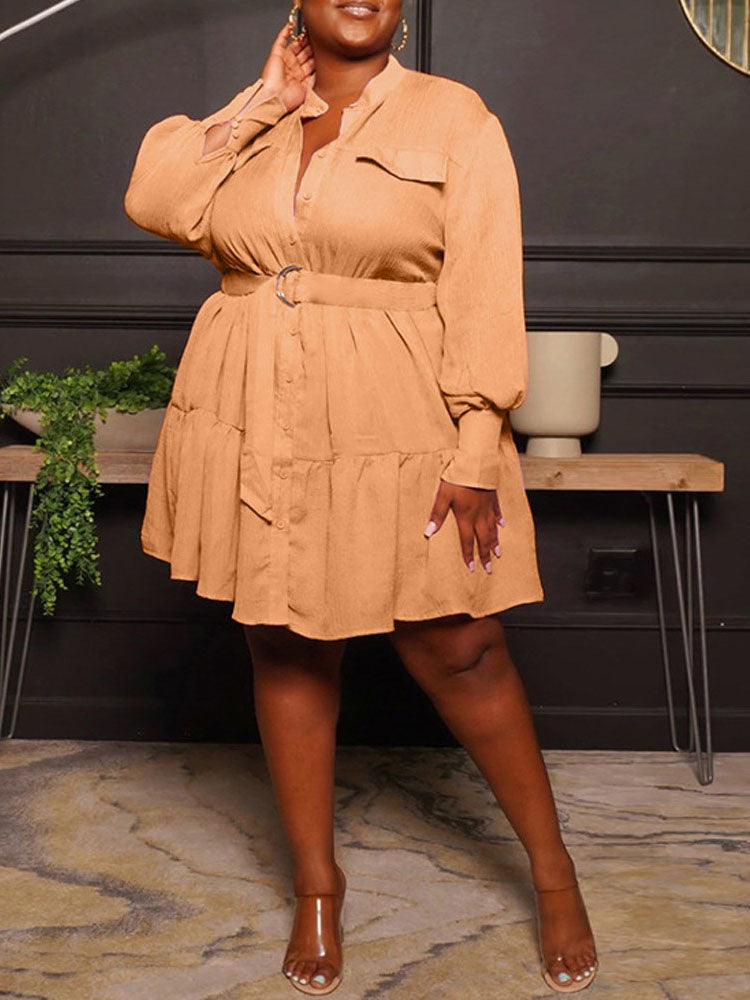 Ruffle Hem Belted Dress Main image