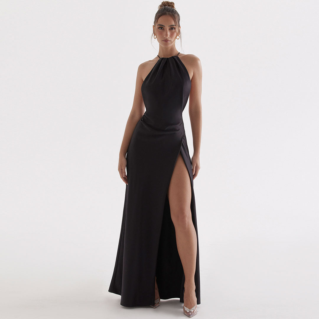 High Split Sleeveless Backless Evening Maxi Dress - Black Main image