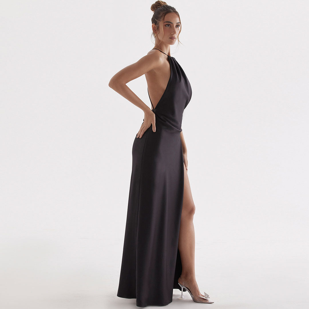 High Split Sleeveless Backless Evening Maxi Dress - Black Secondary image