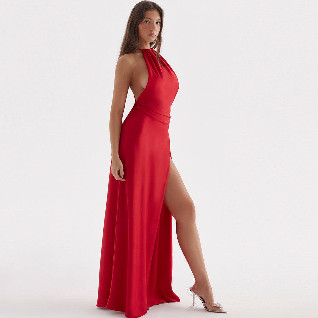 High Split Sleeveless Backless Evening Maxi Dress - Red Secondary image