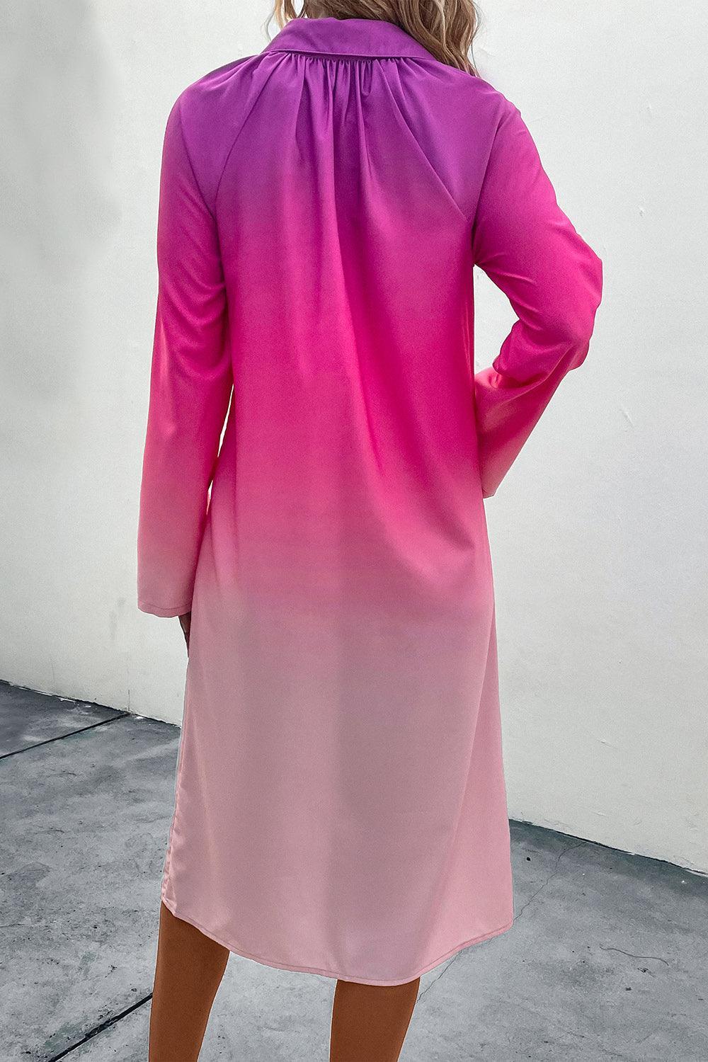 Gradient Long Sleeve Shirt Dress Secondary image