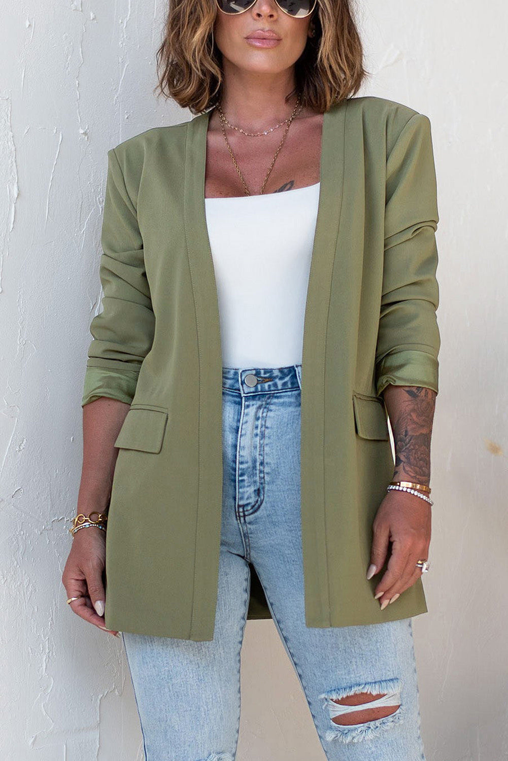 Green Open Front Flap Detail Blazer Main image