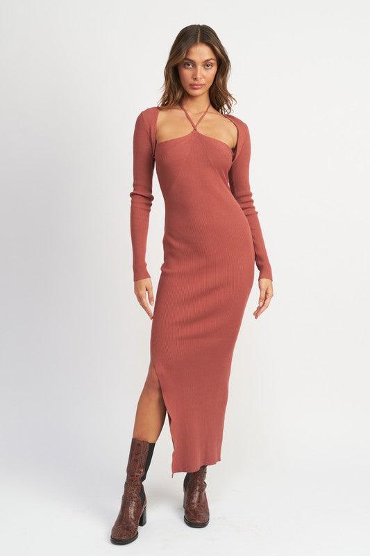 HALTER NECK MAXI DRESS WITH SLIT Main image