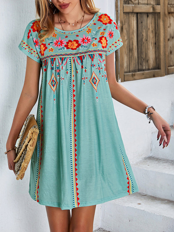 Woman knitted round neck casual holiday short -sleeved dress Main image