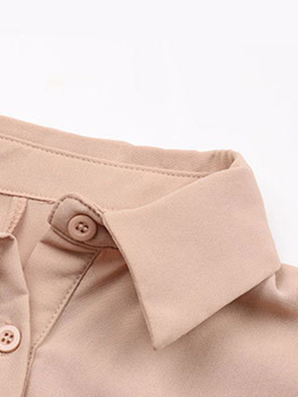 Lapel collar short sleeve solid color shirt dress Secondary image