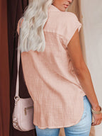 Solid Color Single Breasted Shirt Casual Short Sleeve Top