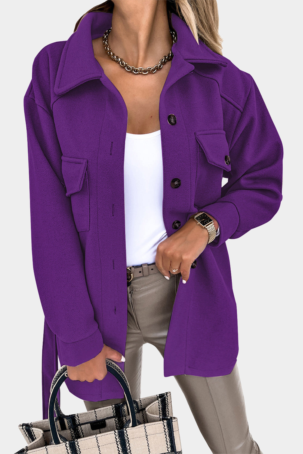 Lapel Button-Down Coat With Chest Pockets Secondary image