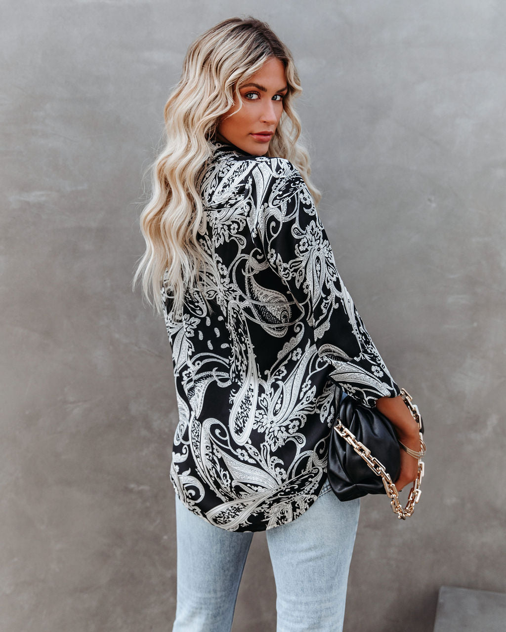 Silverton Satin Paisley Button Down Top - Black Secondary image
