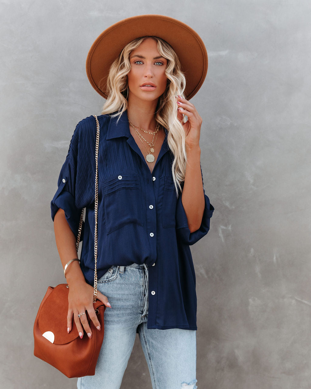 Too Good For You Button Down Top - Navy Main image