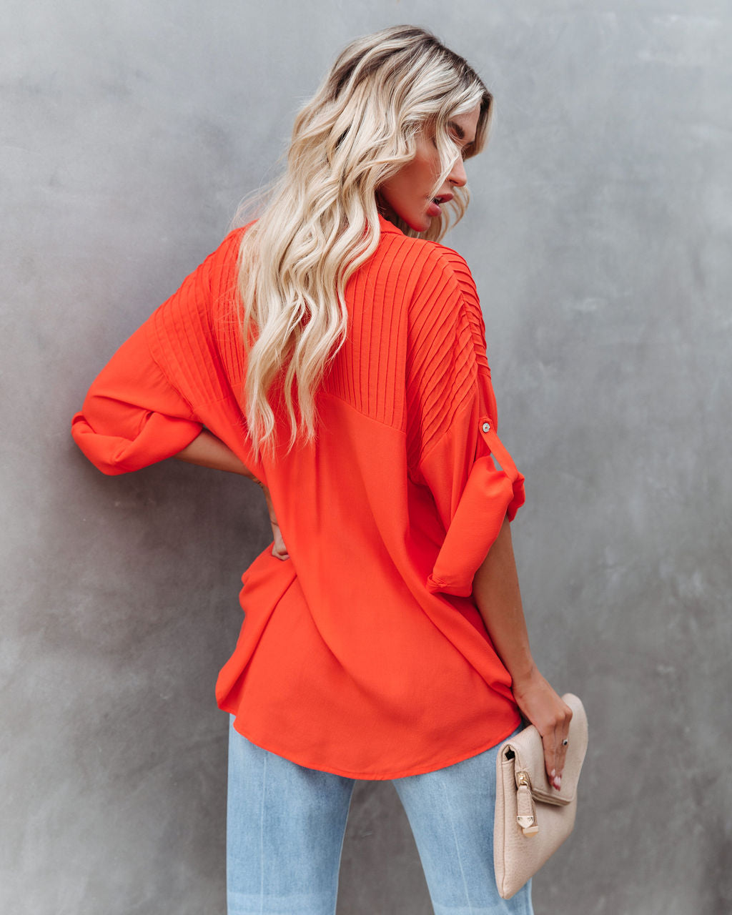Too Good For You Button Down Top - Red Orange Secondary image
