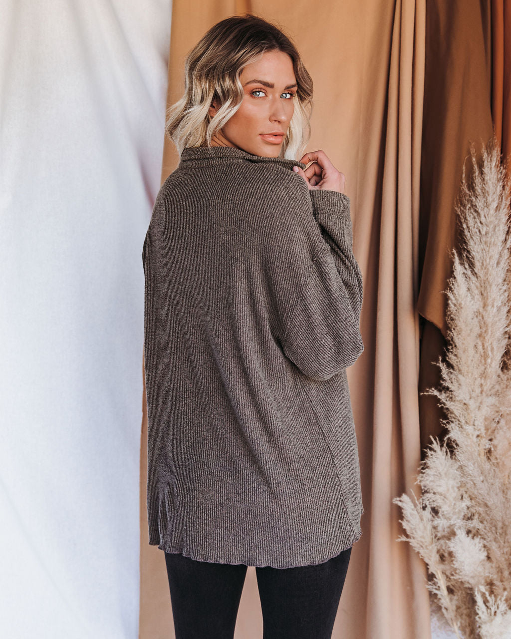 Trent Collared Button Down Knit Top - Olive Mocha Secondary image