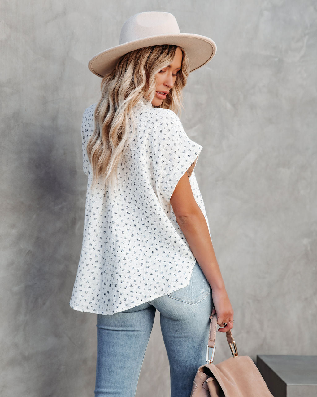 Tula Cotton Floral Button Down Top - Natural Secondary image