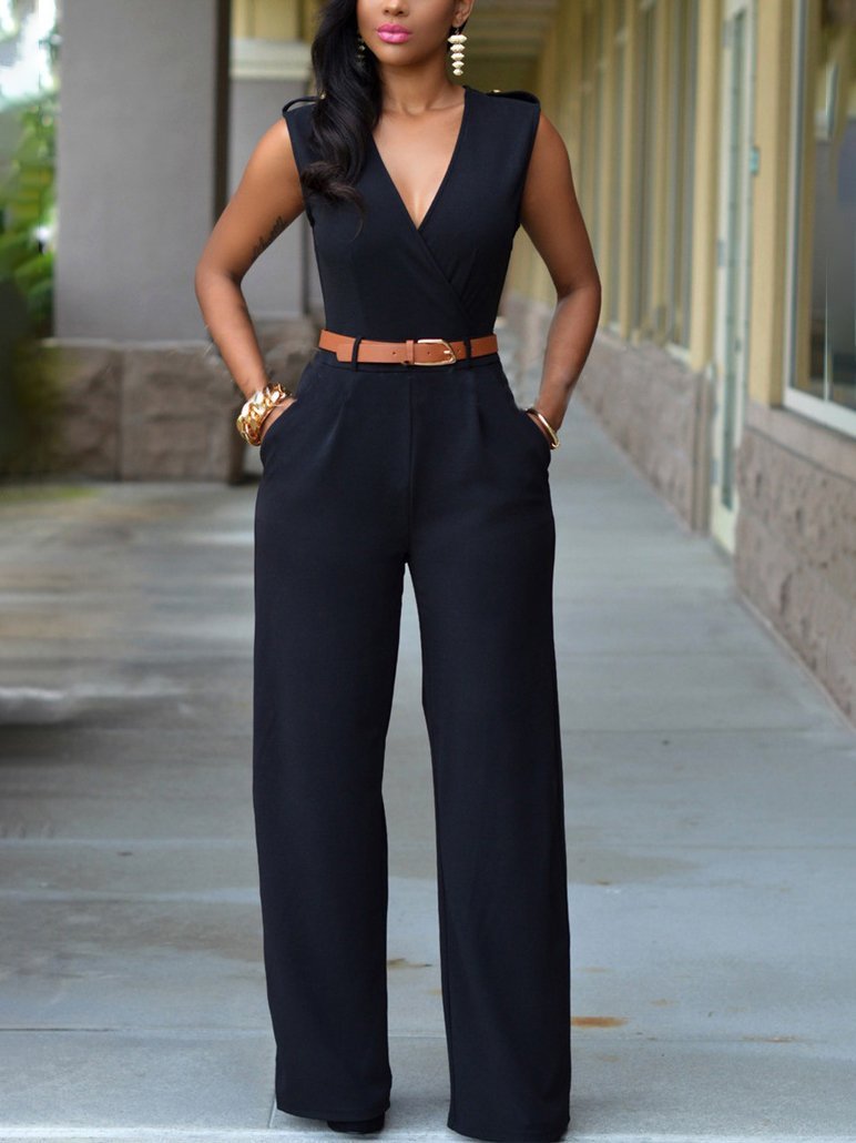 V-neck Sleeveless High Waist Slim Jumpsuit Main image