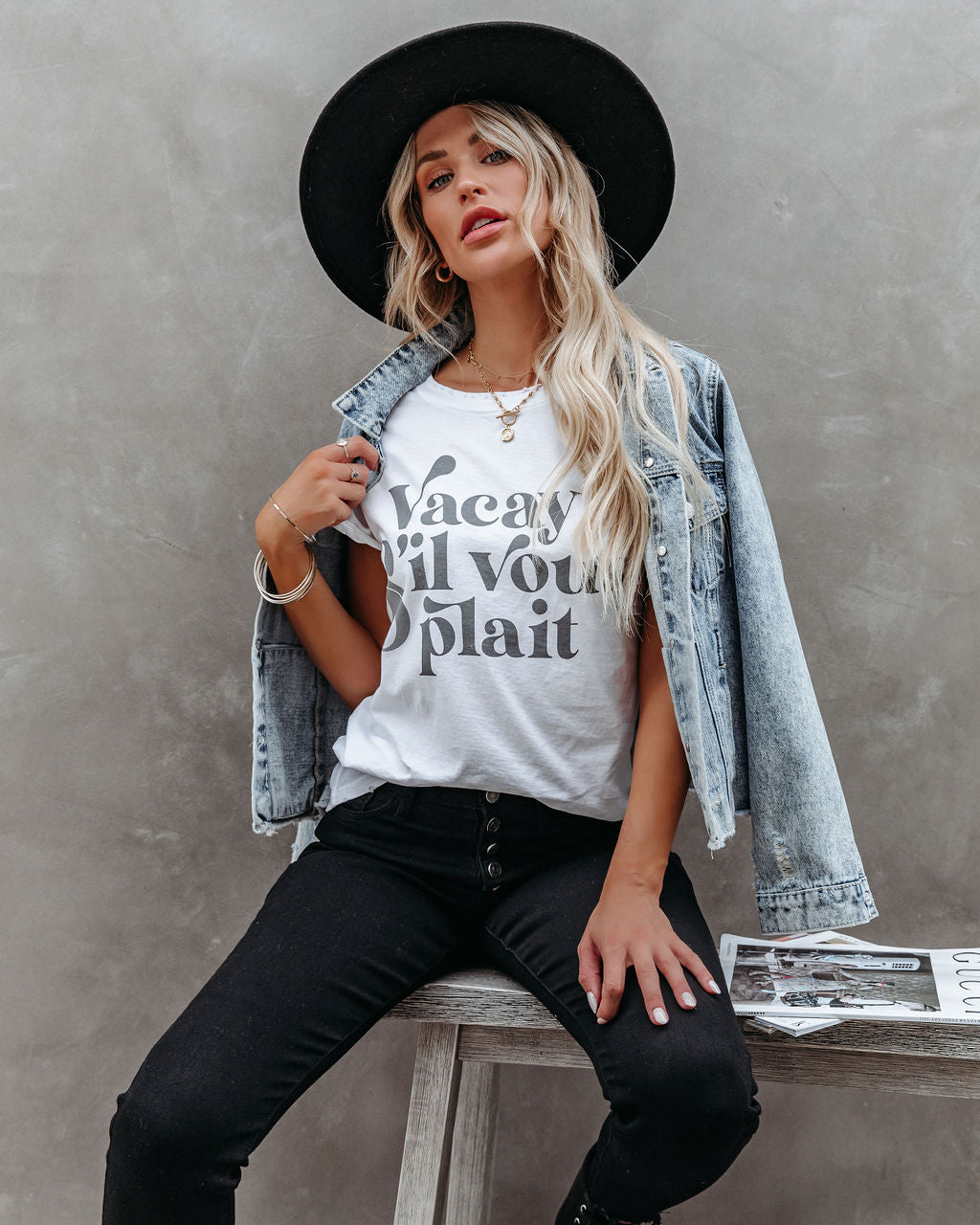 Vacay Sil Vous Plait Cotton Distressed Tee Main image