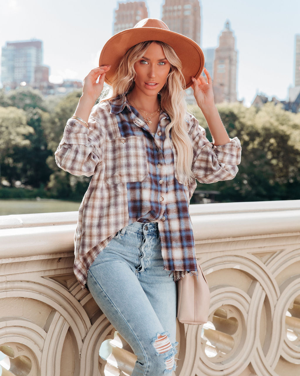 Veryl Cotton Frayed Plaid Button Down Top Main image