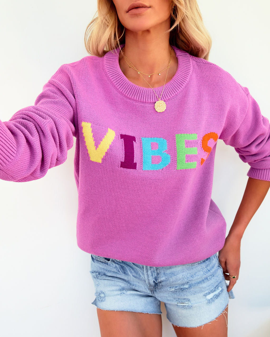 Vibes Cotton Blend Sweater - Orchid Main image